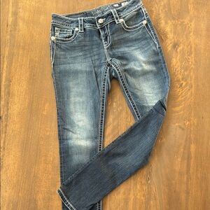 Miss Me Blue Skinny Jeans with Vintage Fading